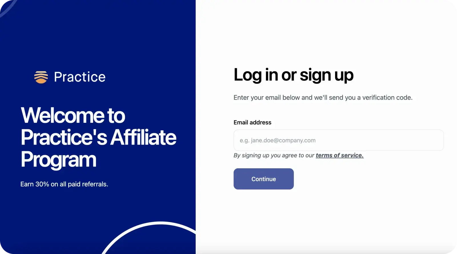 Practice’s affiliate portal, powered by Tolt