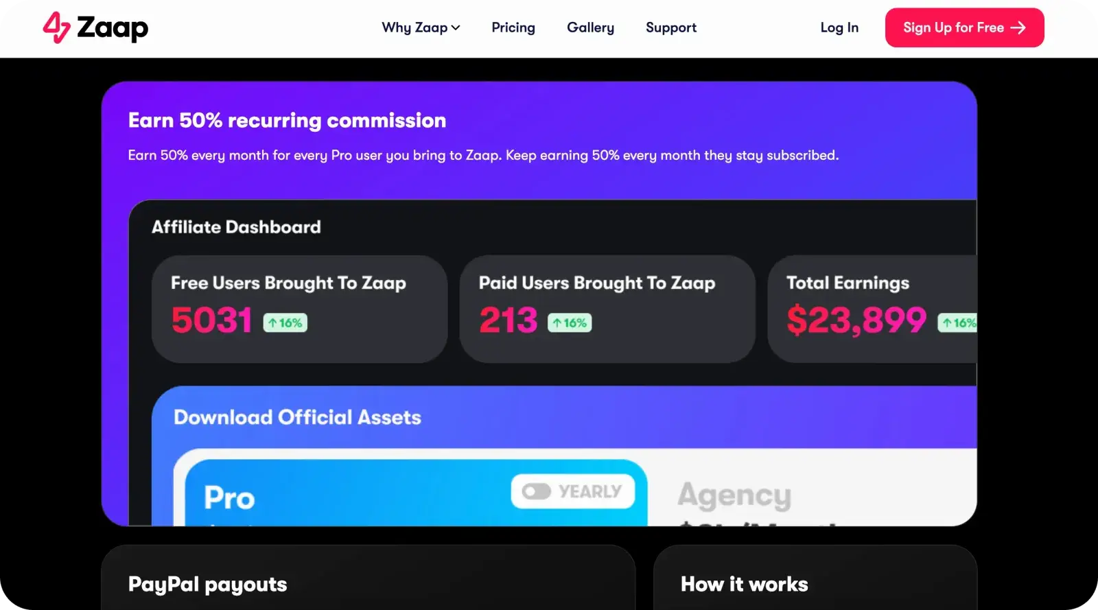 Zaap’s affiliate program landing page