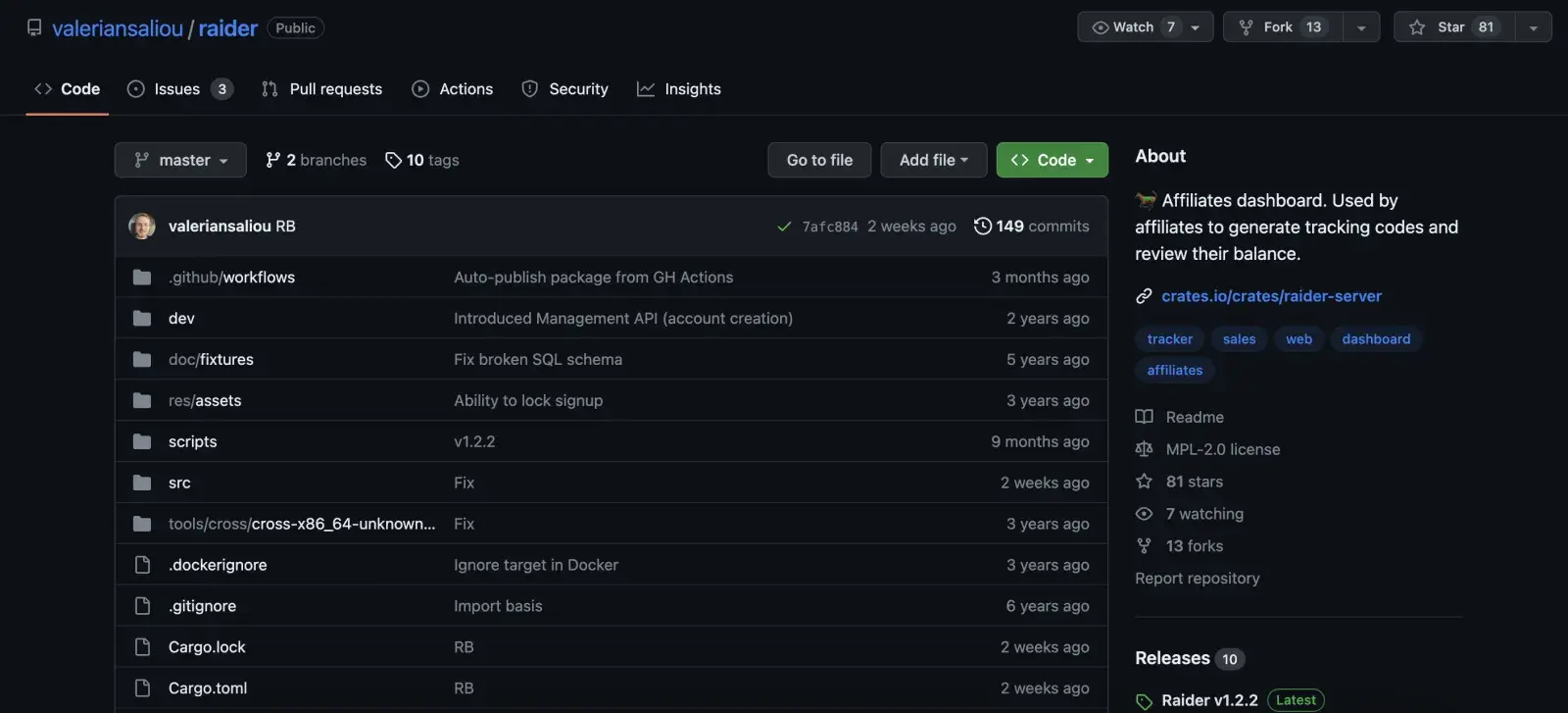 Raider’s affiliate dashboard